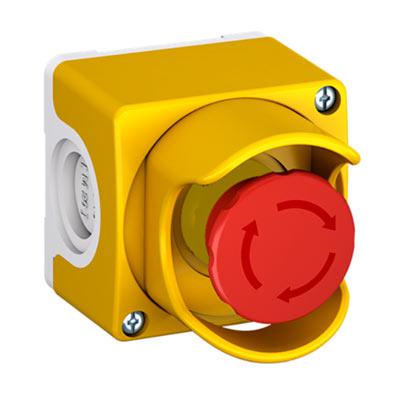 CEPY1-2001 Botonera Amarilla Paro Emergencia c/ guarda, incluye Botón hongo 2NC &quot;girar/restablecer&quot;