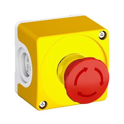 CEPY1-1001 Botonera Amarilla Paro Emergencia, incluye Botón hongo 2NC "girar/restablecer"