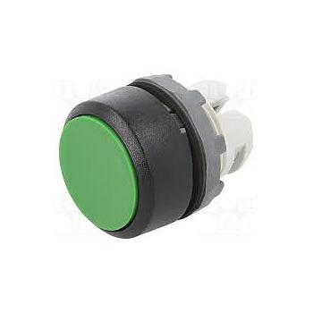 MP1-10G Botón pulsador verde momentáneo no ilum. rasante, agregar holder, contactos Serie Modular